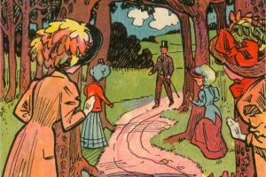 Gammel illustration af kvinder der spejder efter en mand