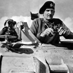 Britisk officer i kampvogn, historisk krigsfoto