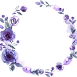 Rund akvarel-blomsterkrans i lilla toner