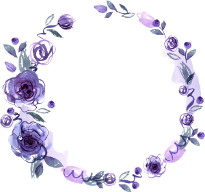 Rund akvarel-blomsterkrans i lilla toner